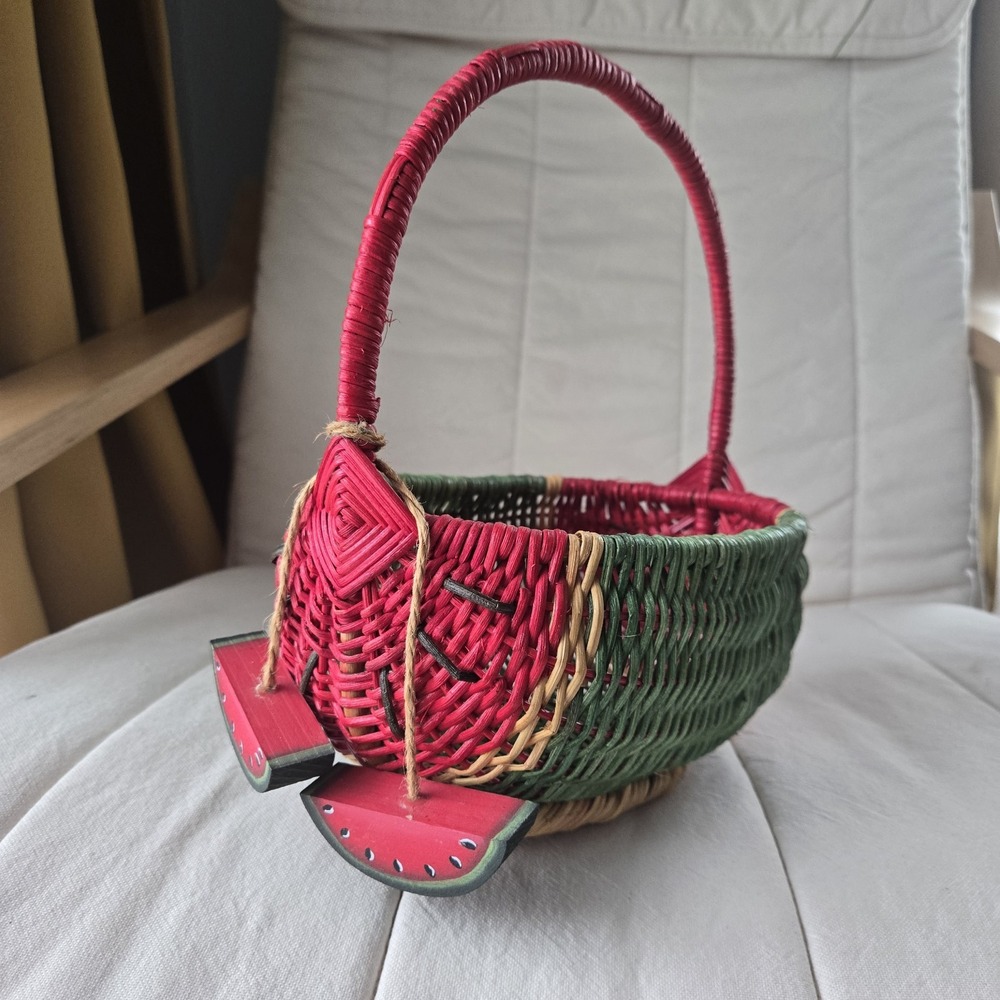Vintage Watermelon Wicker Small Basket Cottagecore Farmcore Decor